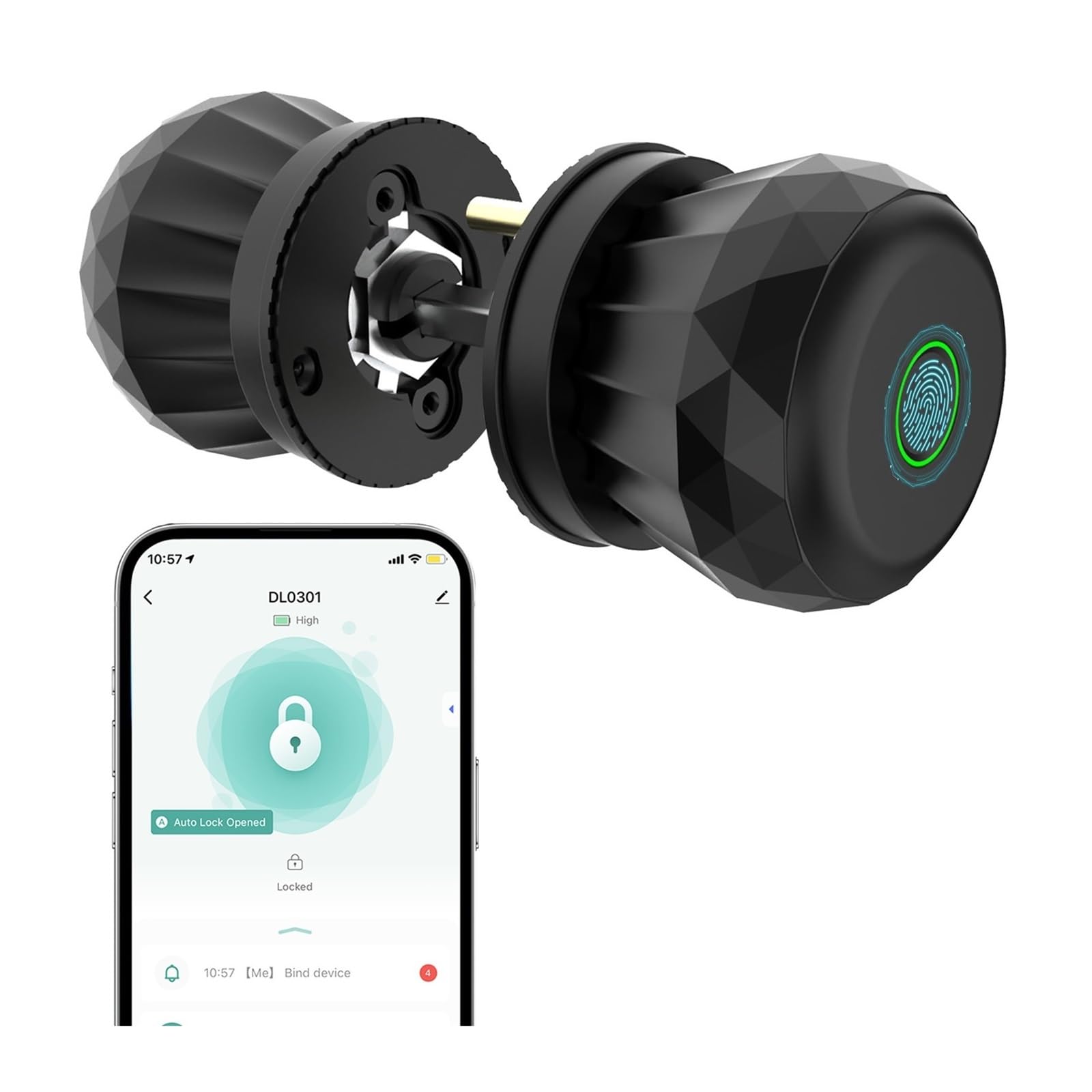 JVDDI Smart Door Handle, Fingerprint Door Lock Smart Knob, Biometric Keyless Entry for Home Offices Front with App Control