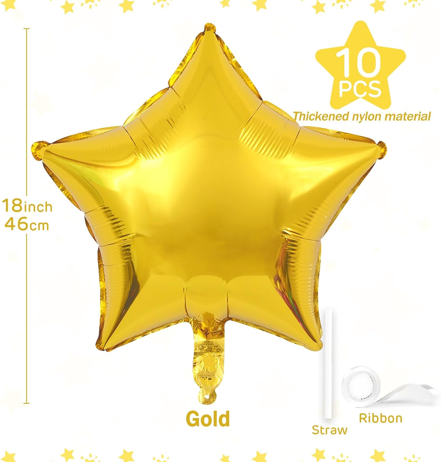 Gold Star Balloons 18 Inch, 10 Pcs Gold Star Shaped Mylar Helium Foil Metallic Balloon for Birthday Party Decorations Baby Shower Wedding Anniversary Backdrop Party Supplies - Image 3