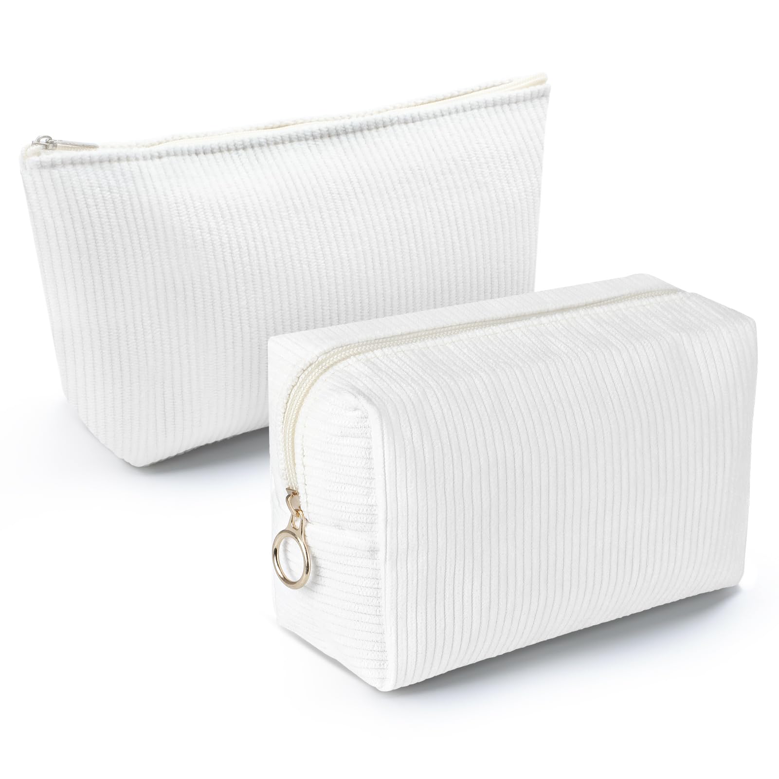 Kiiwah 2 Pezzi Bustina Portatutto Donna, Trousse Trucchi in Velluto a Coste Pochette Trucchi da Borsa Viaggio (Bianco)