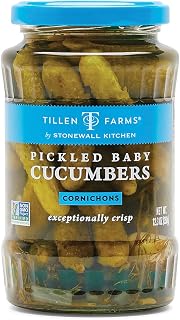 Tillen Farms Pickled Baby Cucumbers, 12.3 oz - Tart, Super Crunchy Cornichons | Vegan, Gluten-Free, Allergen-Free