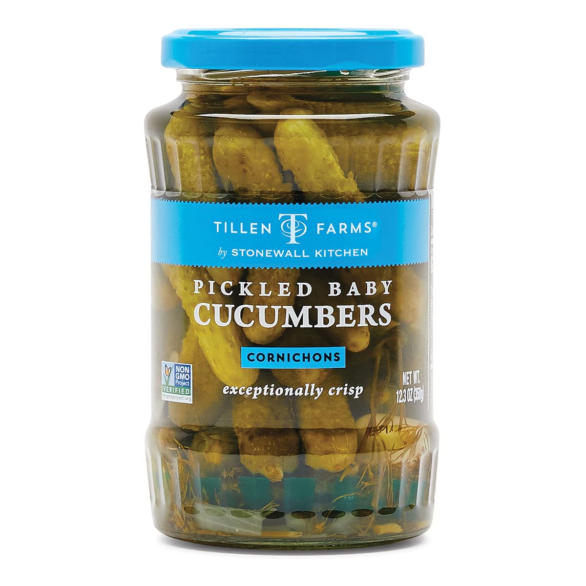 Tillen Farms Pickled Baby Cucumbers, 12.3 oz - Tart, Super Crunchy Cornichons | Vegan, Gluten-Free, Allergen-Free