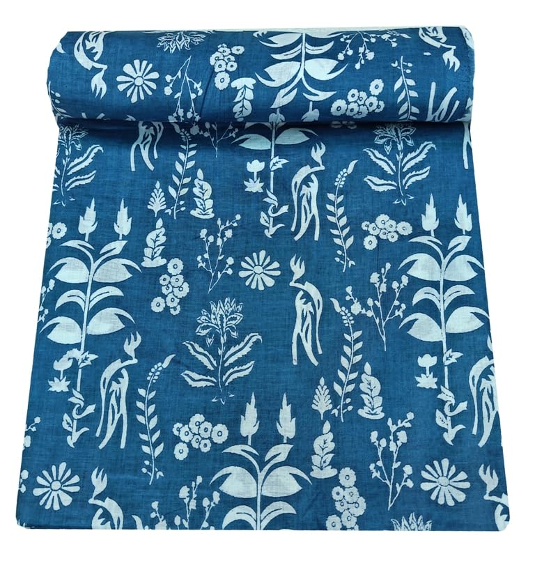 Kalap Floral Printed Cotton Cloth Materiel Indian Cotton Hand Block Print Fabric Running Jaipuri Hand Block Printed Women Dress Material Kurtis Natural 43" Inches (3 Meter)