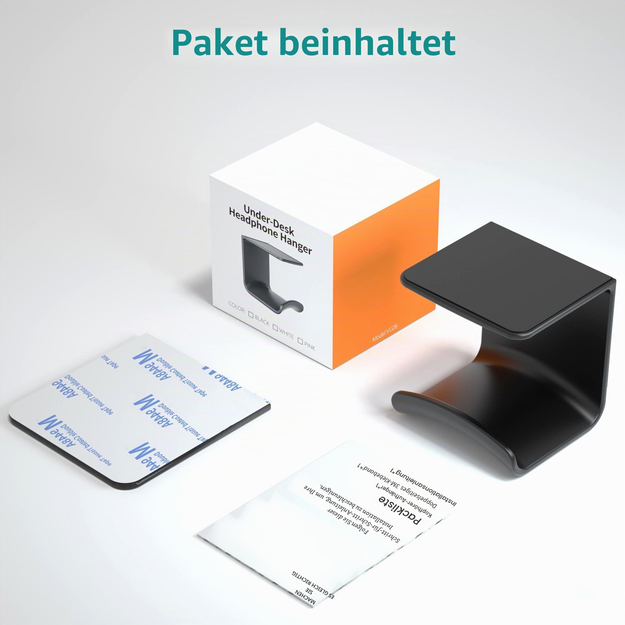 HomeMount Universal Kopfhörerhalter - Unter-Schreibtisch Montage, Selbstklebender Gaming-Kopfhörerständer, Platzsparend & rutschfest (schwarz)