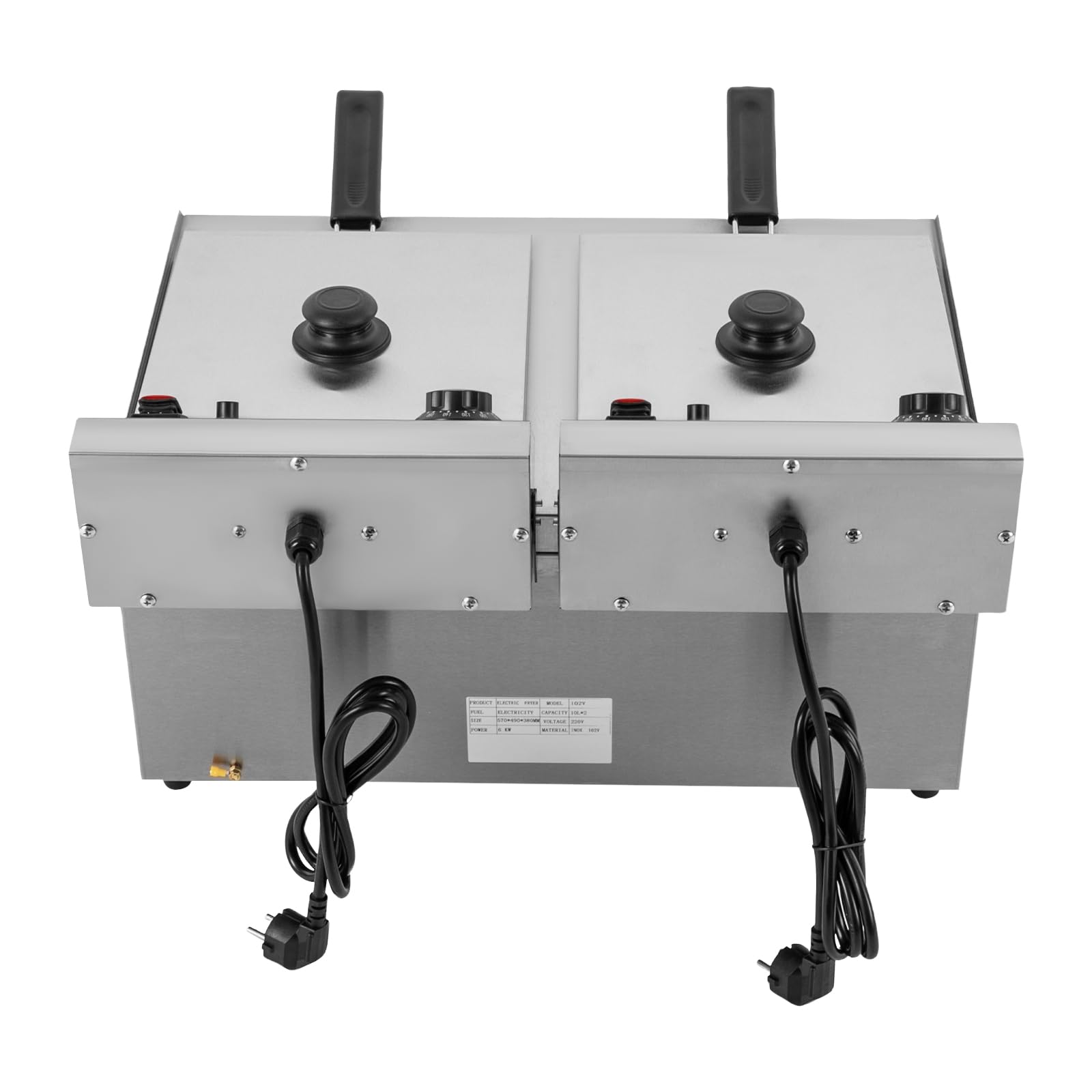 Friggitrice, friggitrice elettrica commerciale, padella con due cestini, friggitrice in acciaio inox 220 V, gamma regolabile (60-200 ℃), per ristoranti veloci, snack bar, ecc