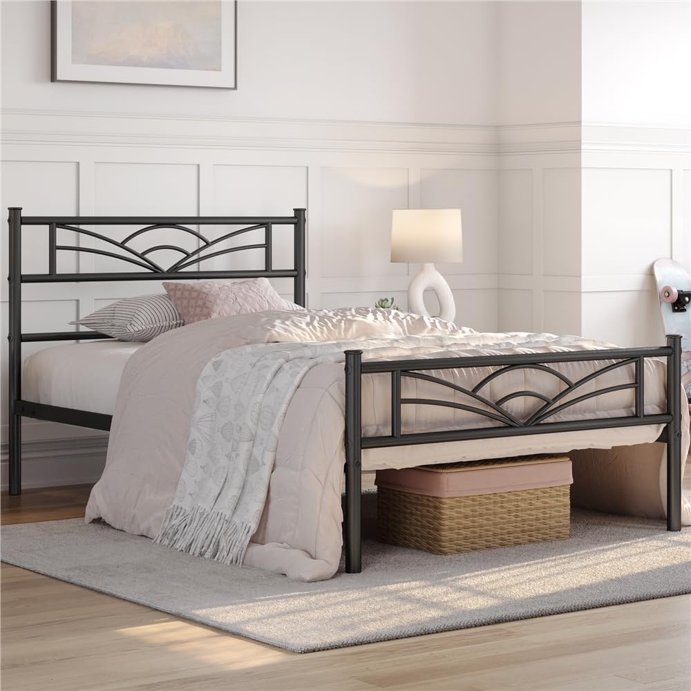 Yaheetech Lit Simple Cadre de lit 90 x 190 cm en Métal Assemblage Simple pour Petits Espaces Adultes Noir