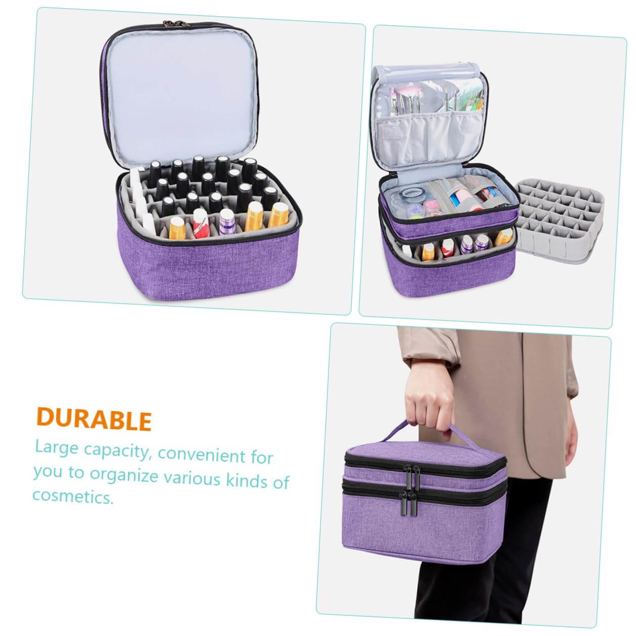 Generico Borsa Porta Smalti e Oli Essenziali con Manico Organizer Doppio Strato e Resistente Custodia da Viaggio Protettiva con Scomparti per Smalti e Cosmetici