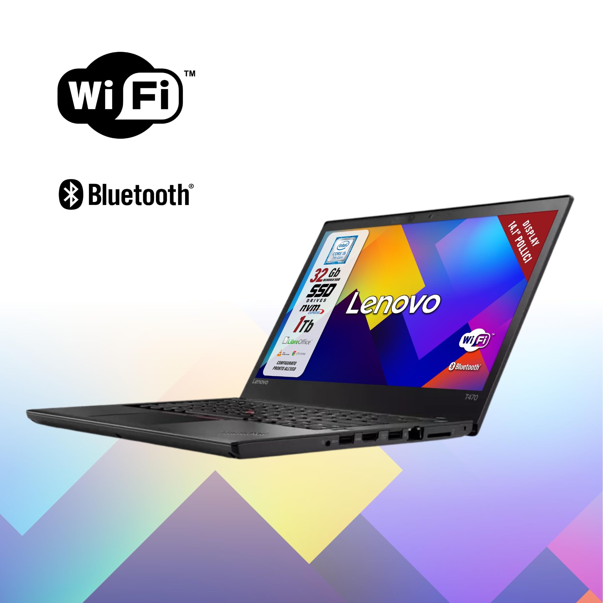Lenovo Carbon X1, Pc Portatile Intel i5-5300U 2 Core 2.3Ghz, Ram 8Gb SSD 512Gb, Display 14.1" HD, Notebook Pronto all'uso con Libre Office, Win 11 (Ricondizionato)