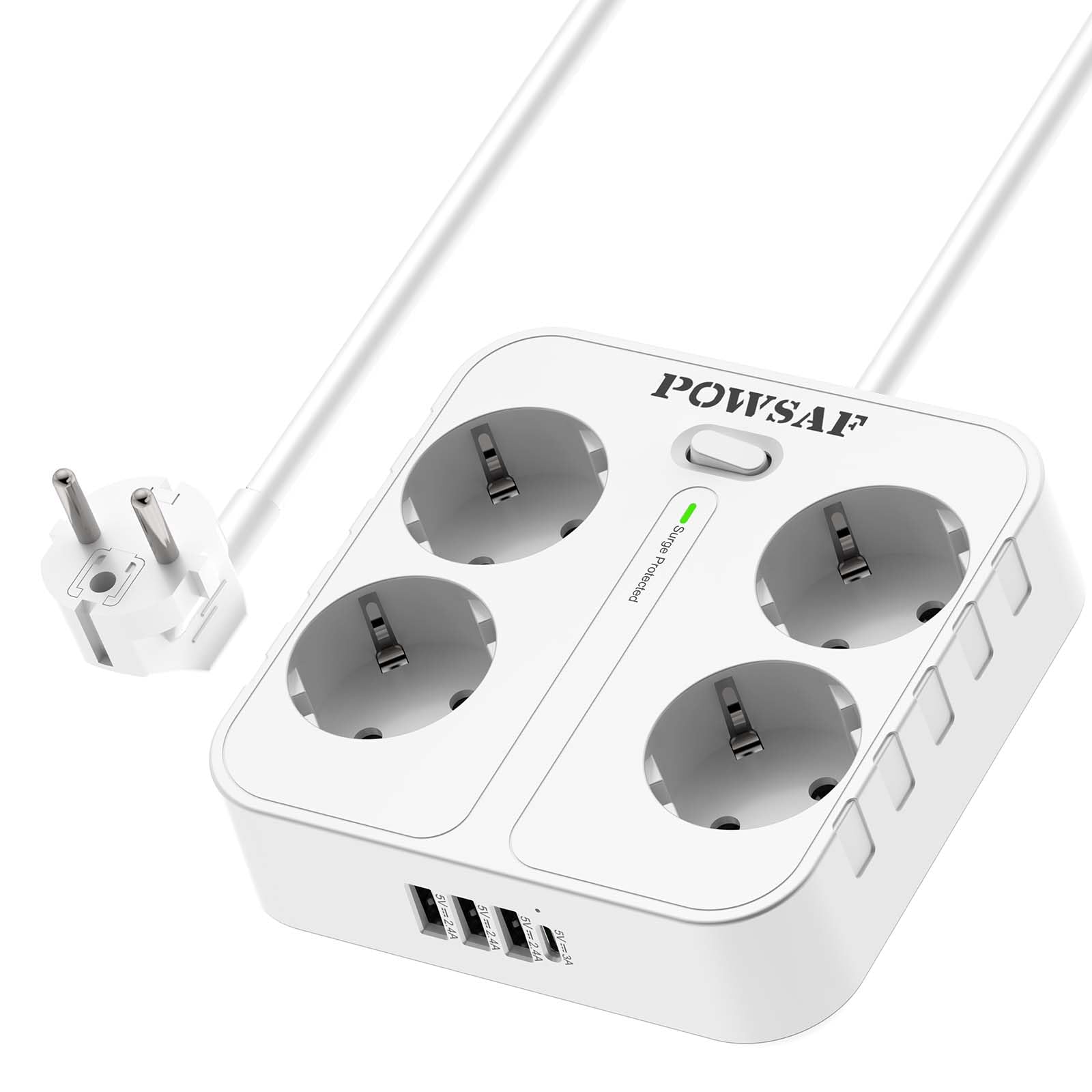 POWSAF Reglette de Prises Quadruple avec Quatre Ports de Charge USB, pour Montage en - Guide 360