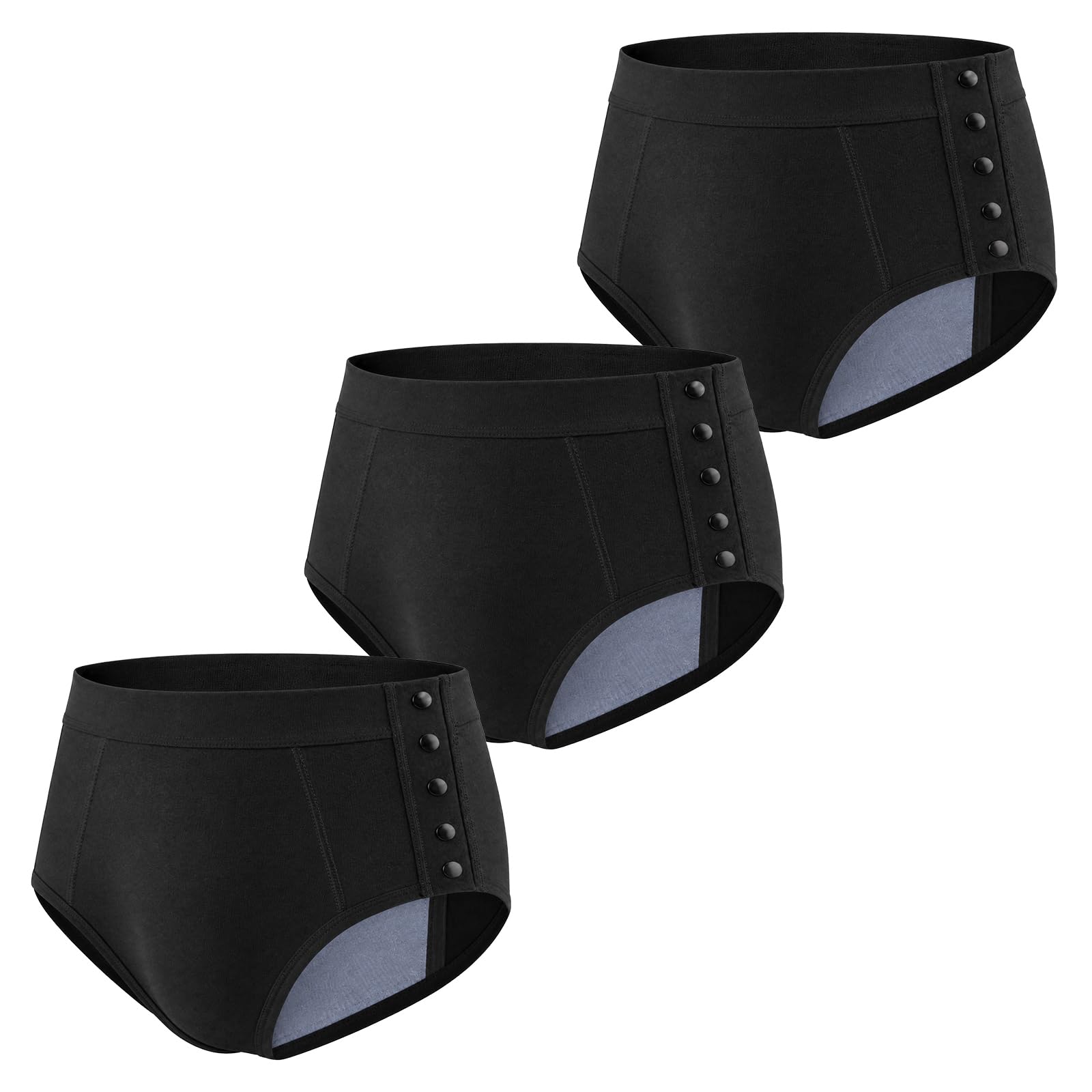 Carer Pack de 3 Slip Incontinencia Hombre 300ml Algodón Botones Laterales | Incontinencia Moderada a Grave Protección Día y Noche Diseño Desmontable Lavable y Reutilizable Color Negro Talla S
