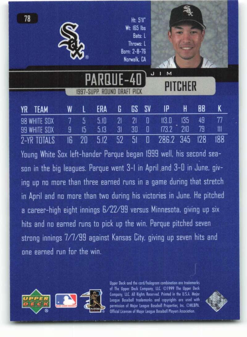 Amazon.com: Baseball MLB 2000 Upper Deck #78 Jim Parque NM White