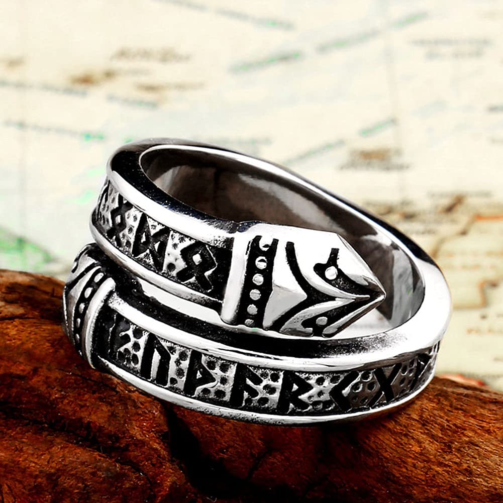 QHQQXN Anillo para Hombre, tamaño Ajustable, Anillo de runas de dragón Vikingo nórdico, Anillo Abierto de Anguila de Acero Inoxidable y Ouroboros Jormungand para Mujer, joyería de protección Medieval