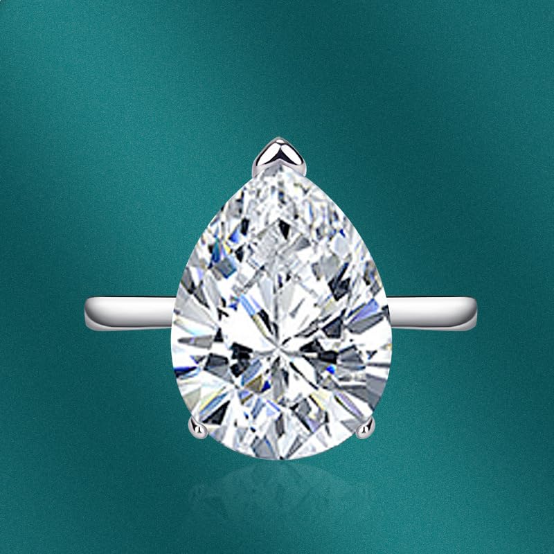 FLYYQMIAO 4 Carat Pear Cut Moissanite Engagement Ring for Women 925 Sterling Silver Teardrop Cubic Zircon Simulated Diamond Wedding Princess Solitaire Bands Bridesmaid Gift Open Ring(White)3