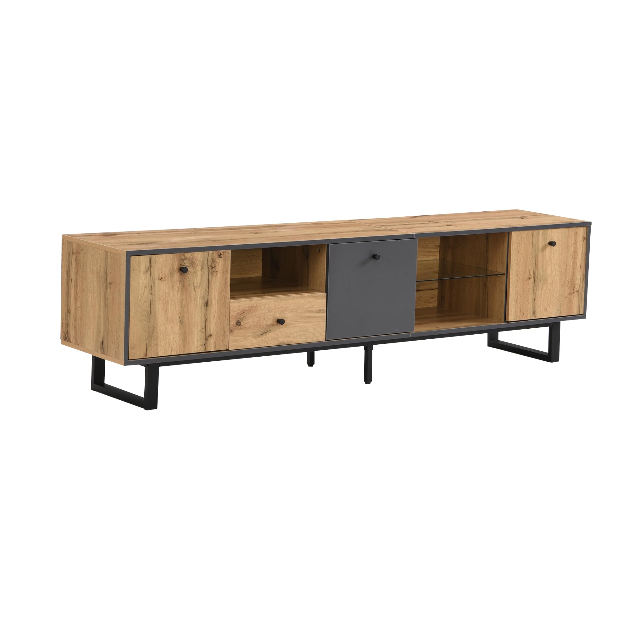 Mueble bajo para TV, 190 x 40 x 50 cm, con efecto de luz LED, para salón, moderno, con bisagra de búfer, diseño a juego
