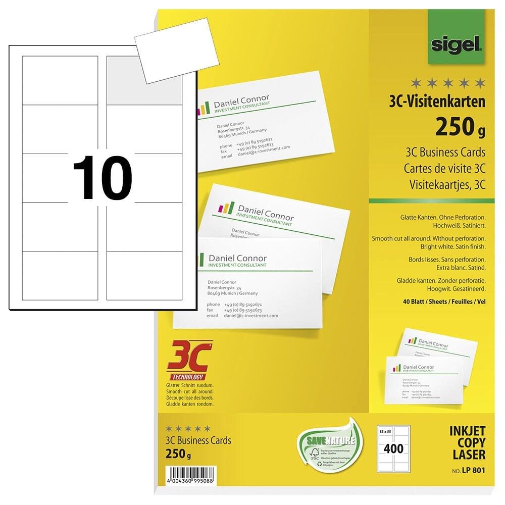 Sigel Tarjetas de Visita, color blanco, 250 g, 400 unidades)