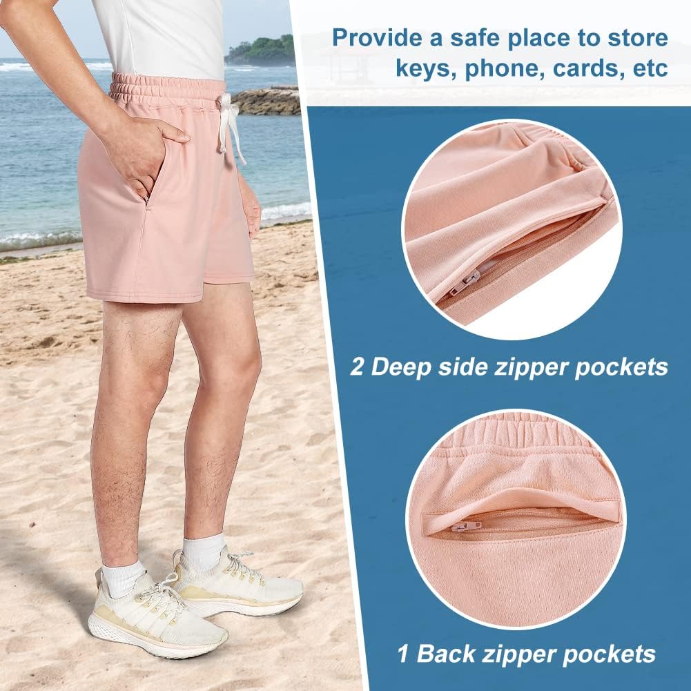 NIMENJOJA Mens 5.5" Athletic Gym Shorts Cotton Jogger Workout Lounge Jersey Zipper Pocket Sweat Shorts - Image 4