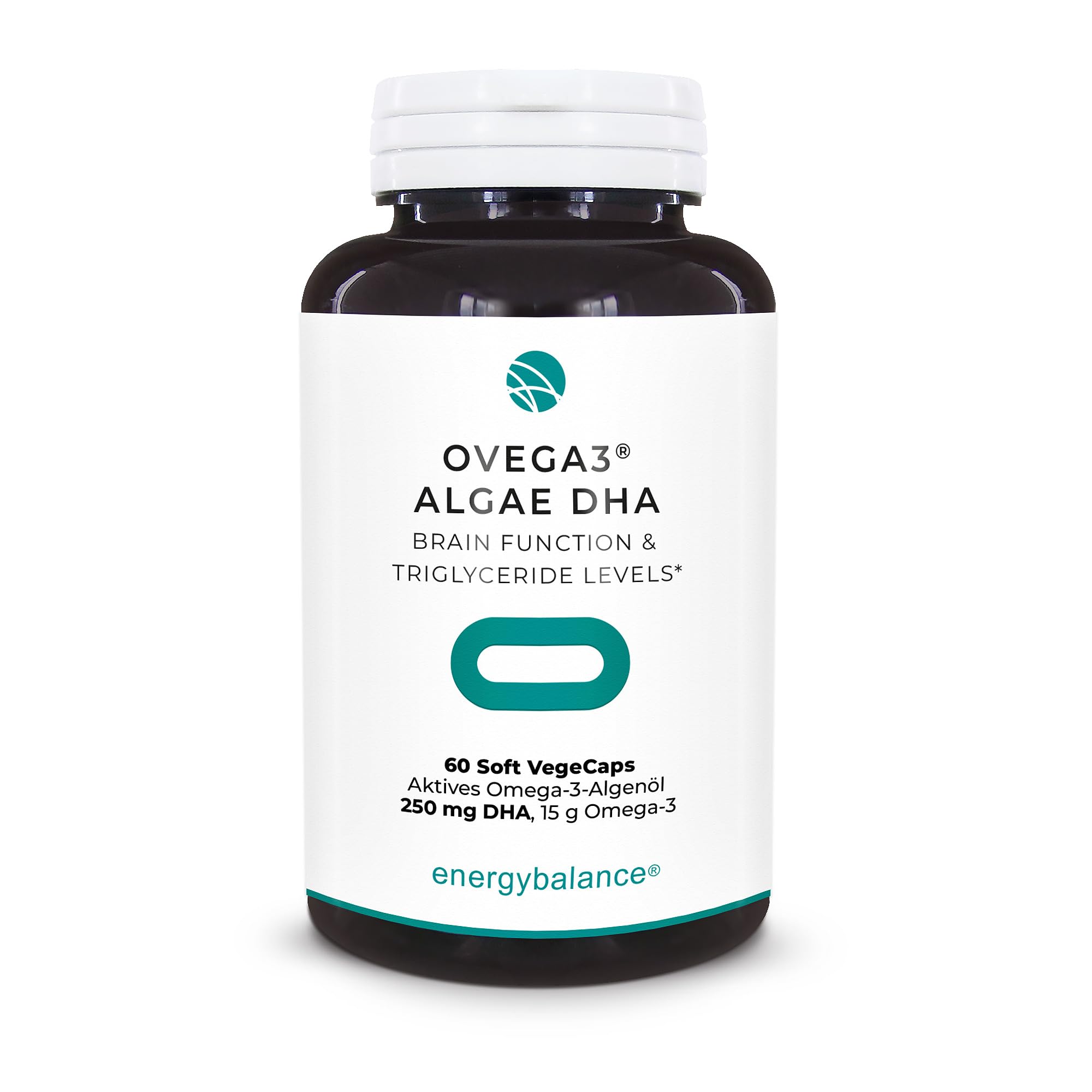 EnergyBalance Ovega3 Algae DHA – Veganes Omega 3 aus Algenöl – 60 VegeCaps mit 250 mg DHA – Pflanzliche Alternative zu Fischöl – Ohne Gelatine, Vegan, Glutenfrei