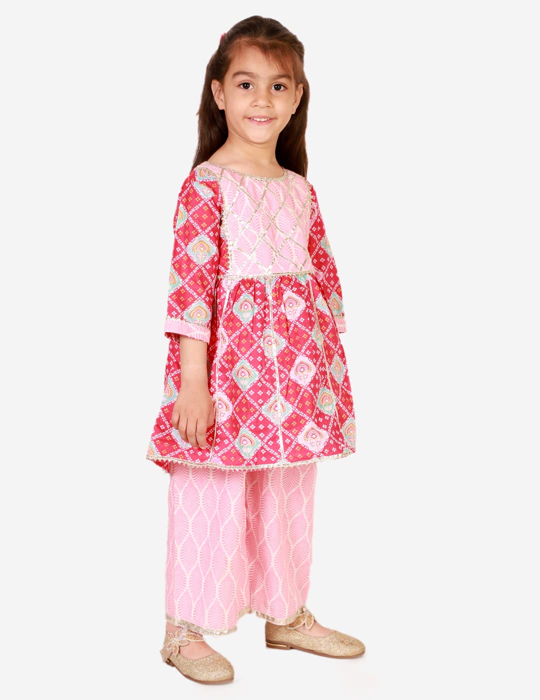 superminis Baby Girls Cotton Printed Kurti with Gota Work and Straight Palazzo (12-18 Months, Pink) 4