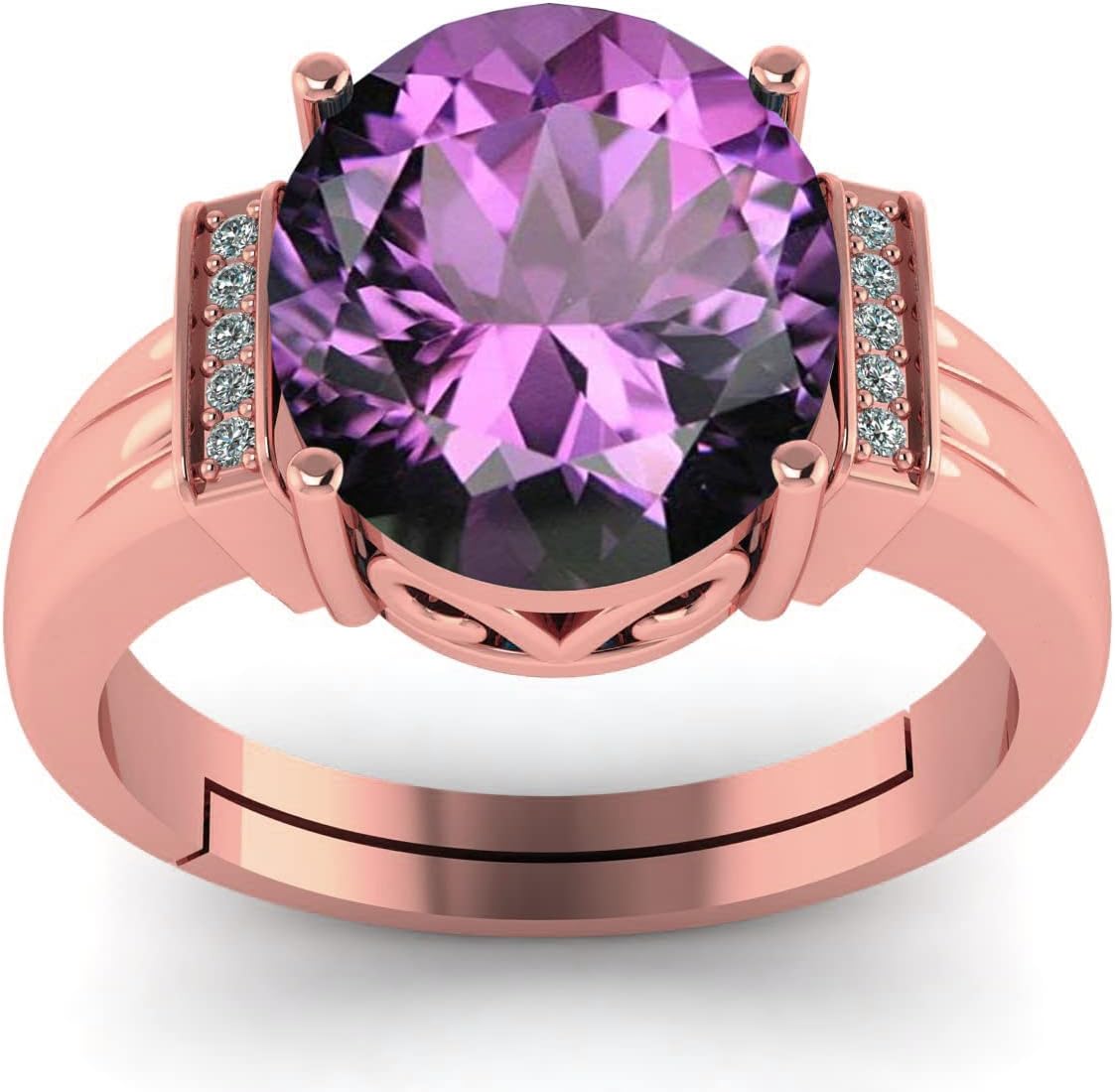 LMDPRAJAPATIS 5.25 Carat Natural Amethyst Stone Astrological Purpose Rose Gold Ring