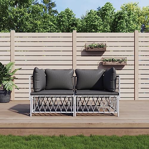 Sophrelle Salon de Jardin avec Coussins 2 pcs Blanc Acier,Salons de Jardin,23kg-3186812