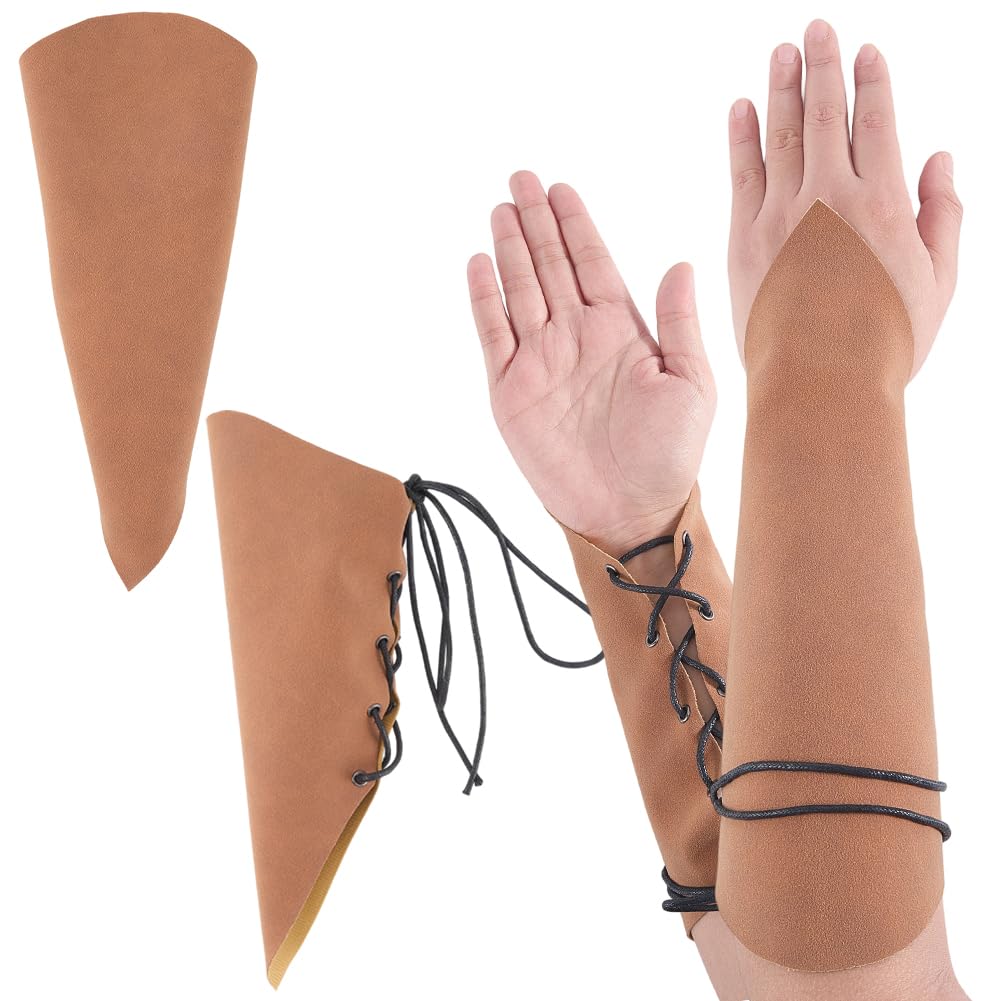 CALFOVERA 2Pcs Brown Medieval Bracers Faux Suede Viking Renaissance Soft Adjustable Unisex Costume Arm Bracer Cuff Wristband Armor Guards for Cosplay Halloween Party Accessories Men Women — image 1