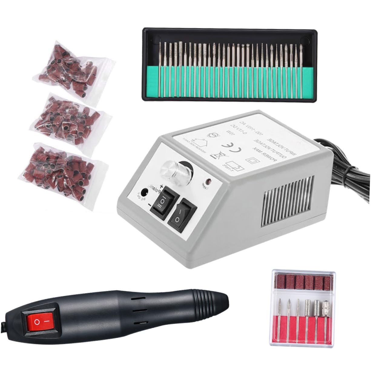 Taladro Eléctrico para Uñas 20000 Rpm, Kit de Manicura | 6 Puntas Estándar, Plástico y Metal, Agarre Cómodo, Uso Profesional y Doméstico