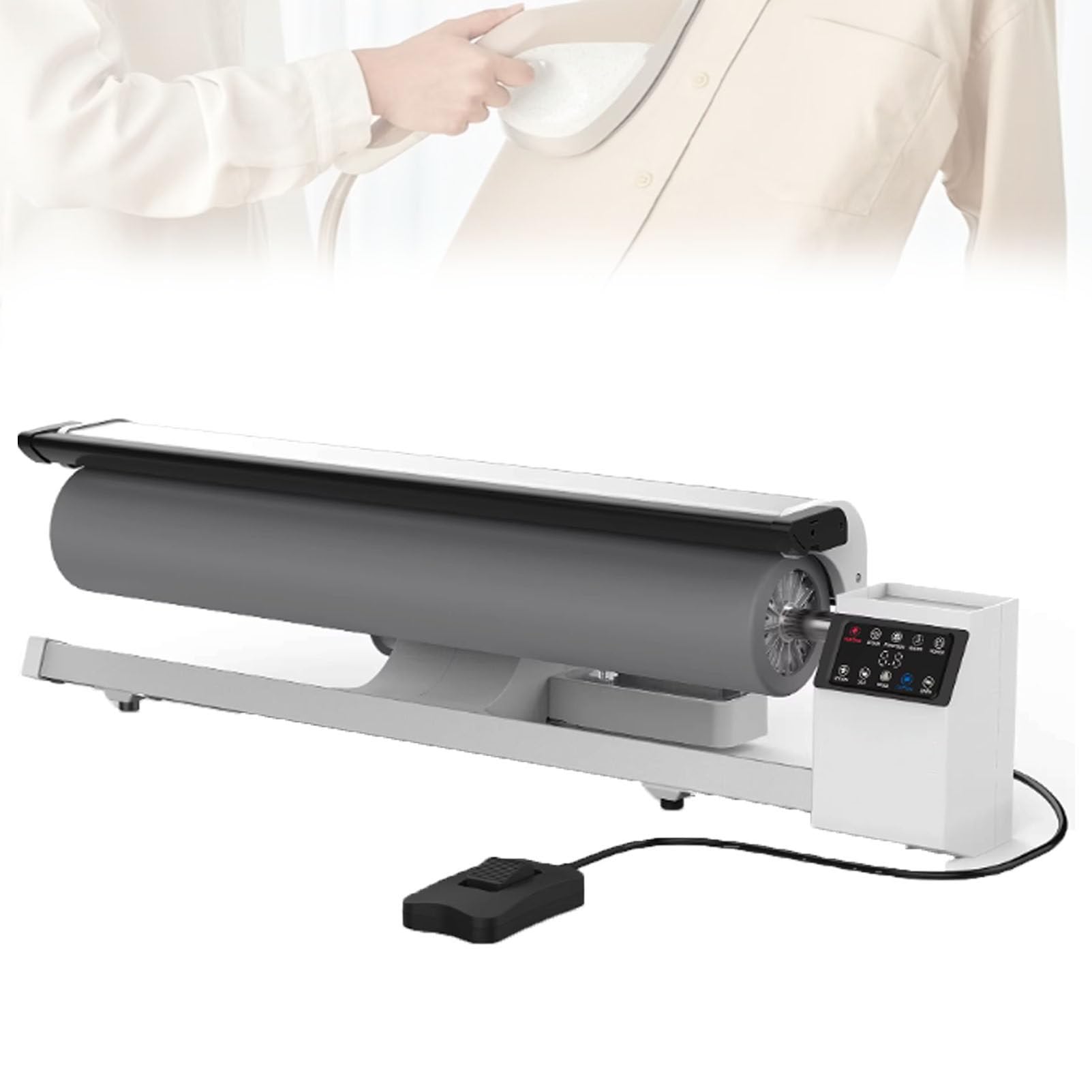 Presse à Repasser Rotative à Vapeur, Rouleau Bidirectionnel De 90cm avec écran Tactile, Commande à Pédale, Vapeur Continue 70g/Min, pour Le Repassage Professionnel des Tissus