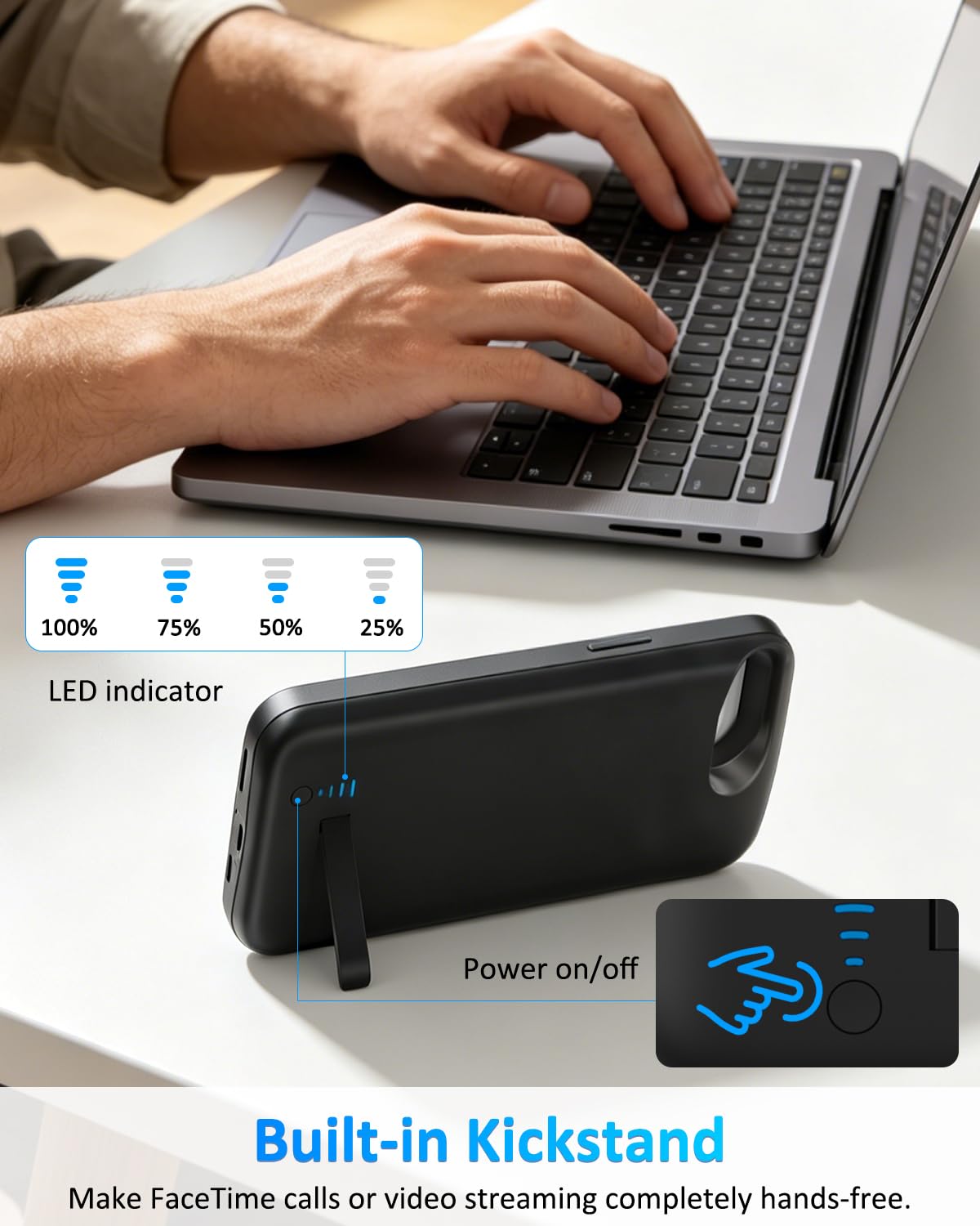 Akkuhülle für iPhone 8/7/6S/6/SE 2020(4.7",6000mAh), Schlanke Wiederaufladbare Erweiterte Ladehülle, Tragbare Schutzhülle mit Akku Hülle für iPhone SE 2020/7/6S/6/8/2022