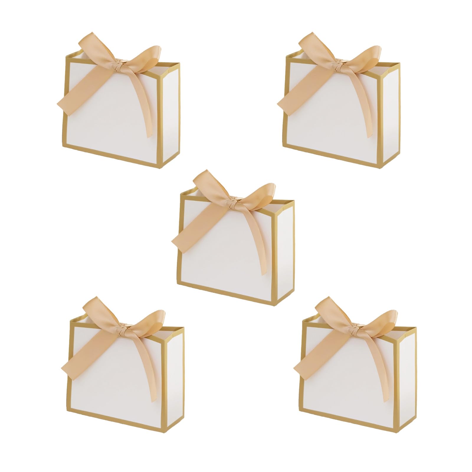 5 Pcs Small Bags for Gifts, White and Gold Mini Gift Bags with Handles & Ribbons, Small Gift Bag for Presents, Small Party Bags for Wedding Baby Shower