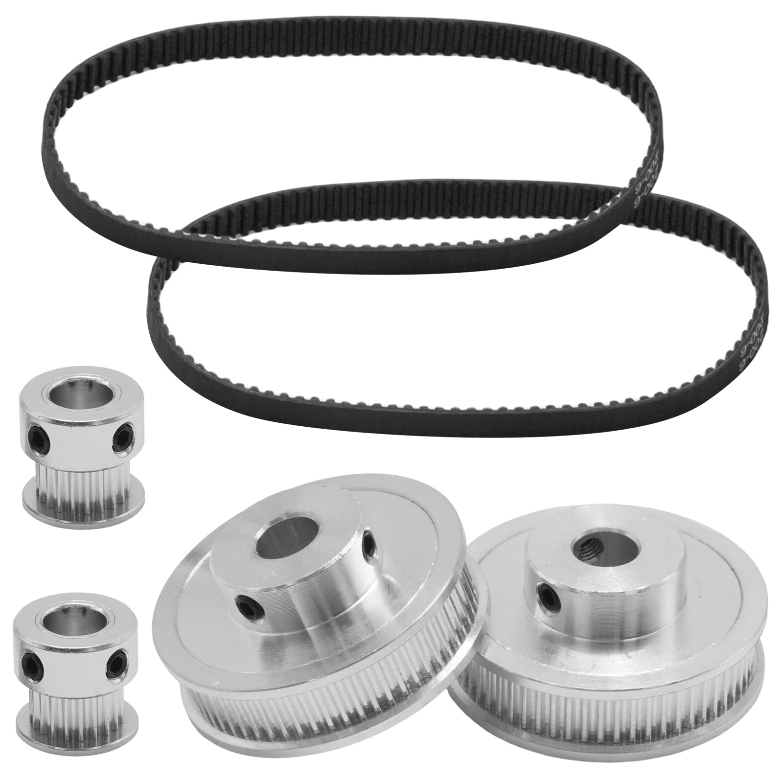2 Set GT2 Synchronrädern 20-60T-8B-6, 20 & 60 Zähne, 8mm Bohrung, Aluminium Synchronrad mit 2 Riemen, Länge 200 mm, Breite 6 mm (8mm)