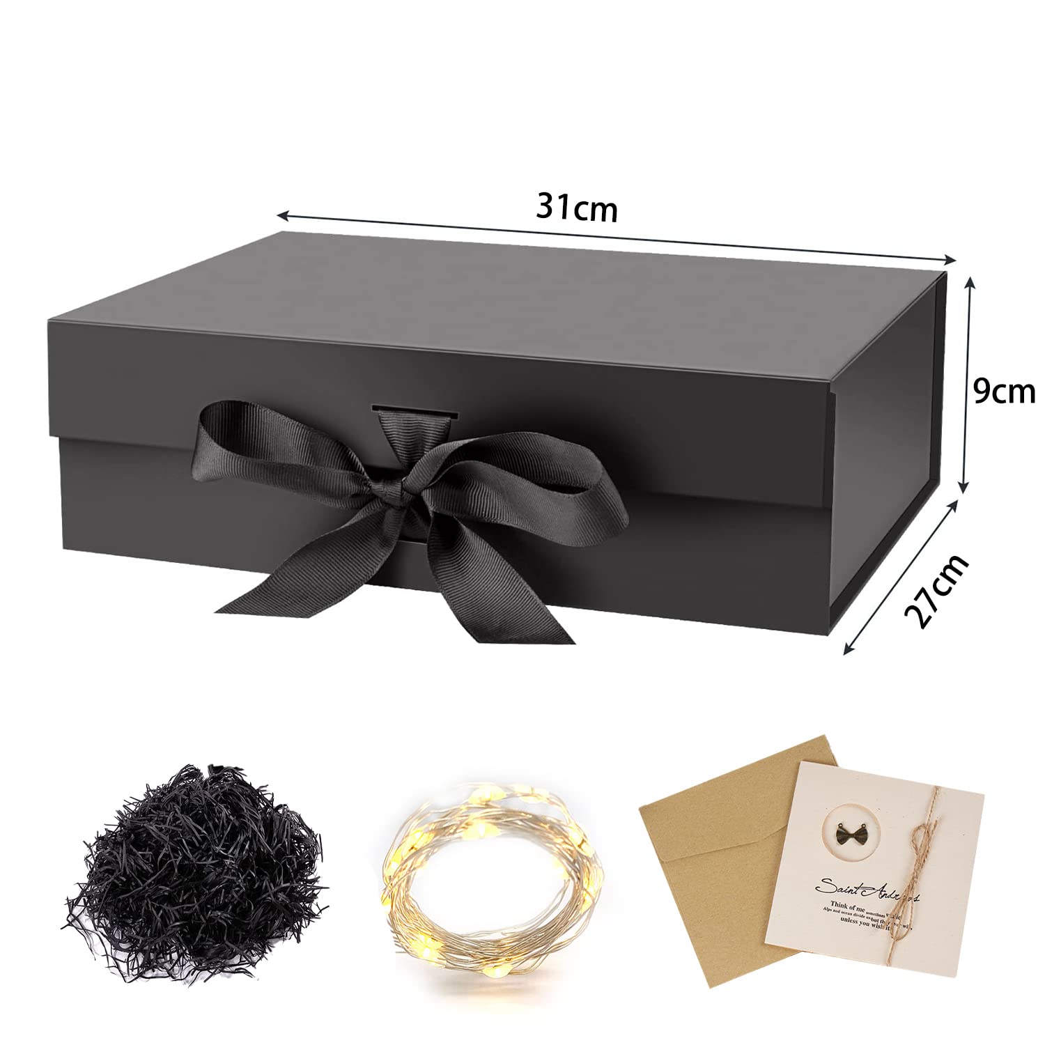 Boîte Cadeau Magnétique Avec Accessoires - 31x27x9cm | Inclut Ruban, Carte, Guirlande LED Pour Emballage