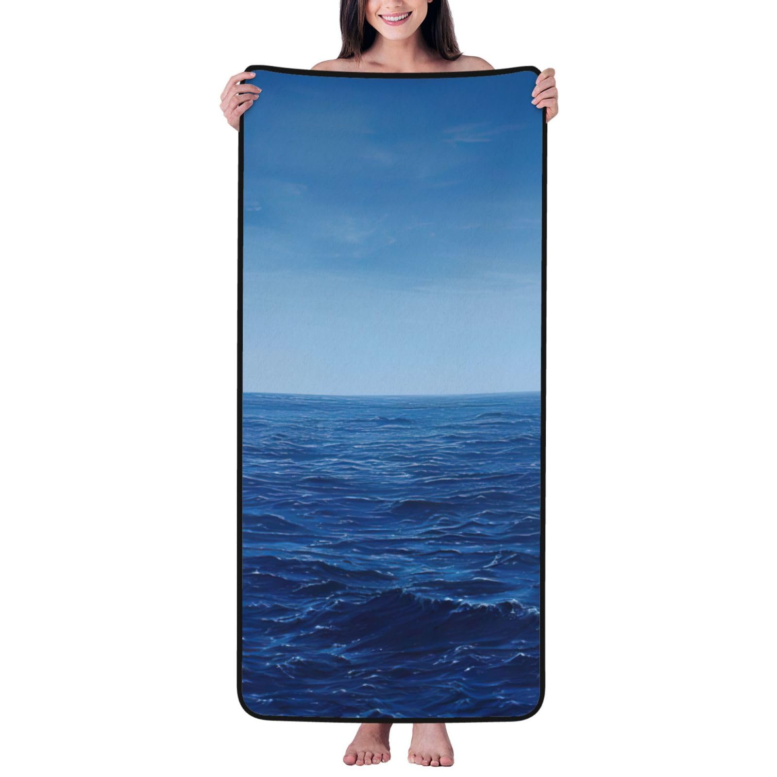 Tamiger Blue Ocean Sea Print Unisex Coral Velvet Bath Towel For Home Bathroom Hotel Spa Beach Travel Daily Use