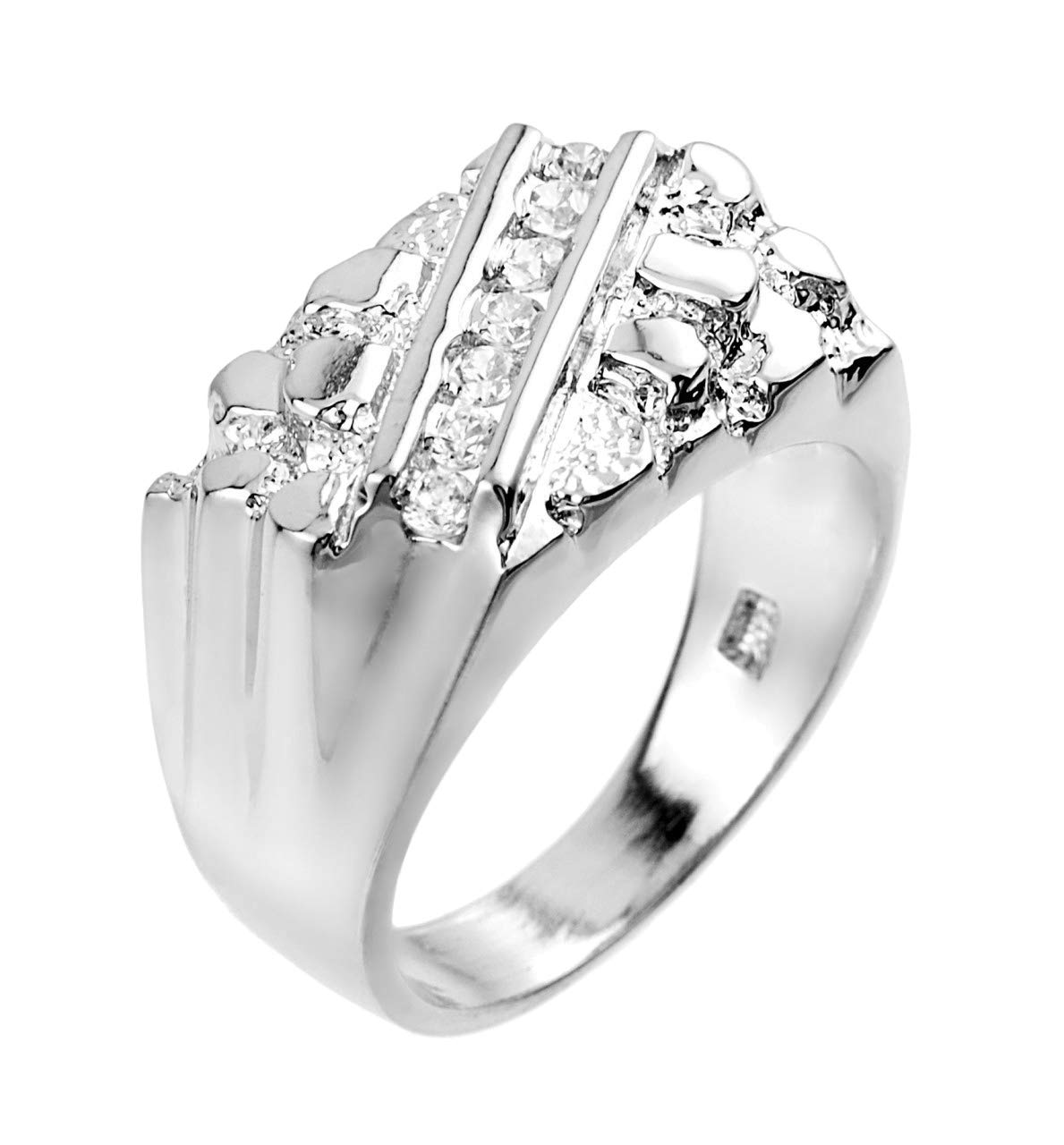 Sterling Silver Nugget Ring With Cubic Zirconias - Size 11.5, Rhodium Finish - View #8