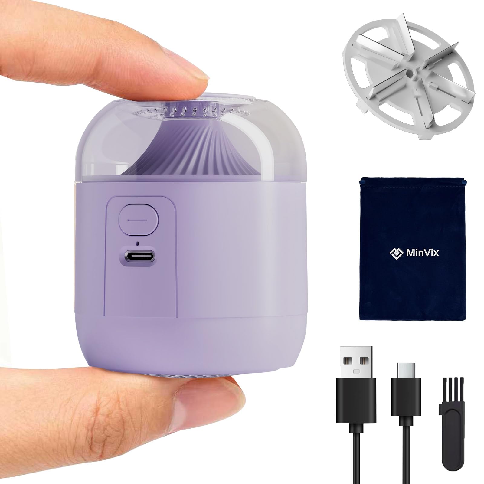 Minvix Violet Minvix® Bobble Remover For Clothes, Portable Rechargeable Lint Remover, Electric Fabric Shaver, Debobbler Clothes Shaver, Fuzz/Fluff/Pilling Defuzzer Defluffer For Wool Jumper, Knitwear, Sweaters,Sofa