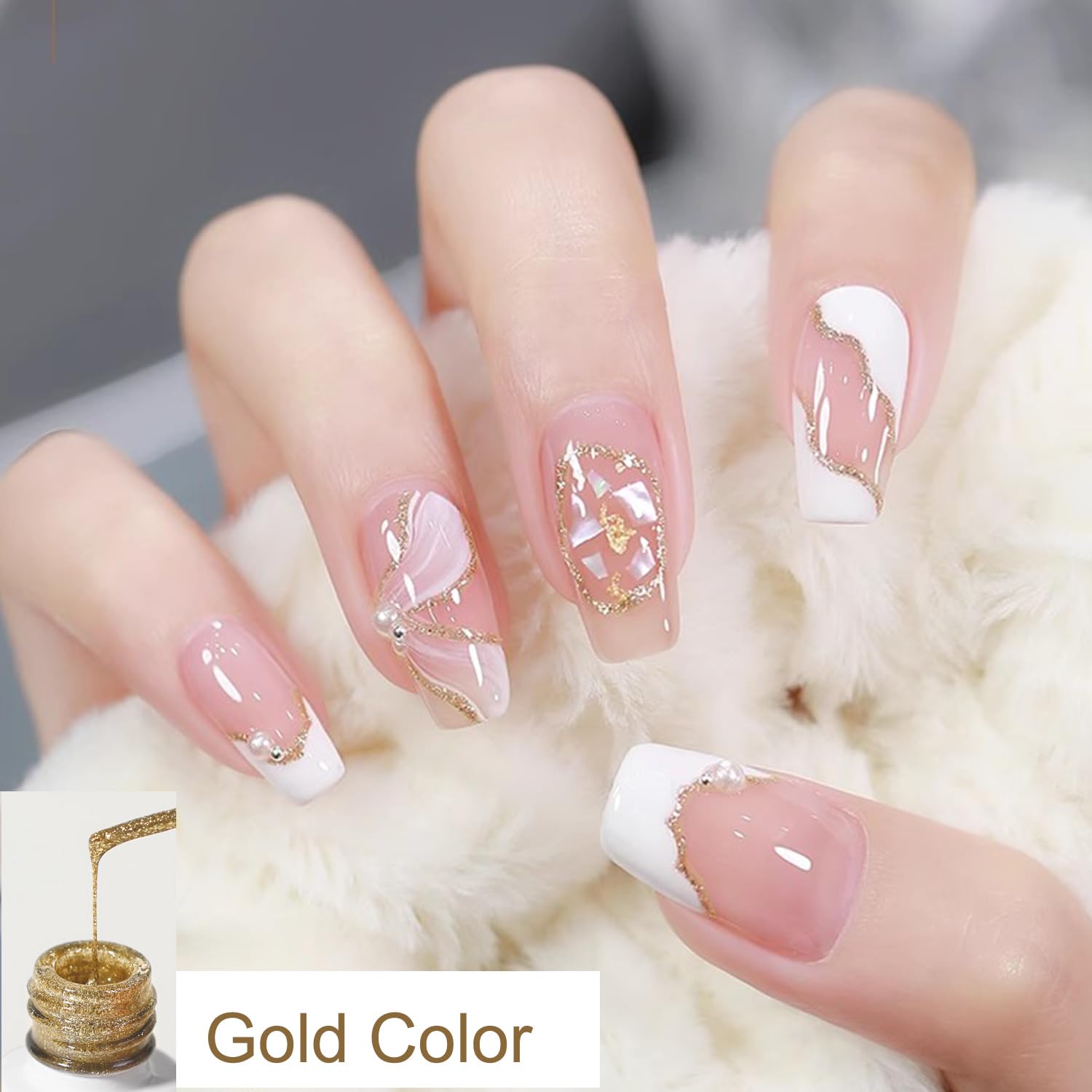 KANORINE Liner Nail Gel Polish Gold & Silver Glitter Gel Nail Polish for Fineliner Nail Art French Manicure Nail Polish - Image 3