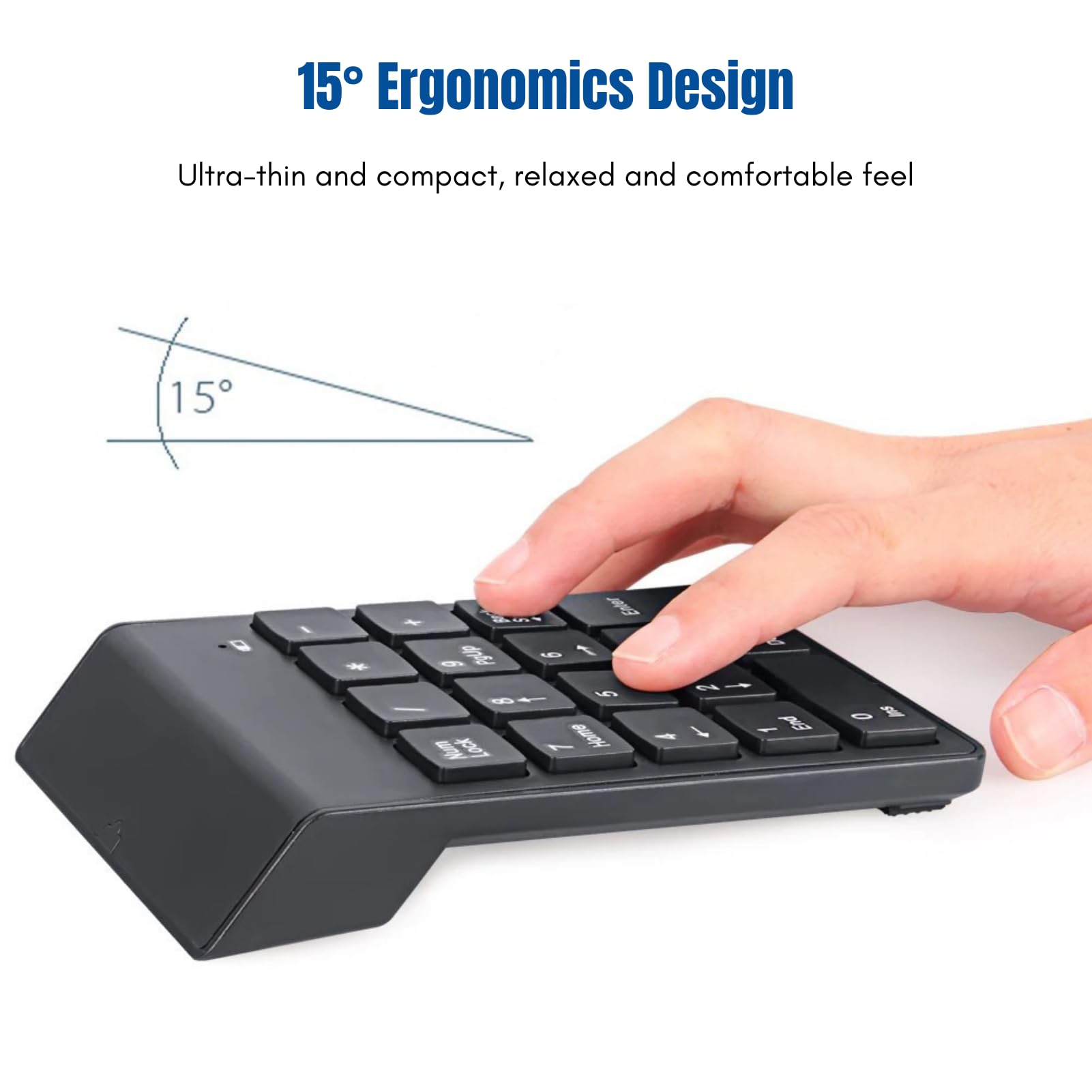 Bluetooth 4.0 NUMPad bezprzewodowy blok numeryczny ​Ergonomiczny blok numeryczny z 18 przyciskami, zasięg połączenia 10 m, do laptopa PC