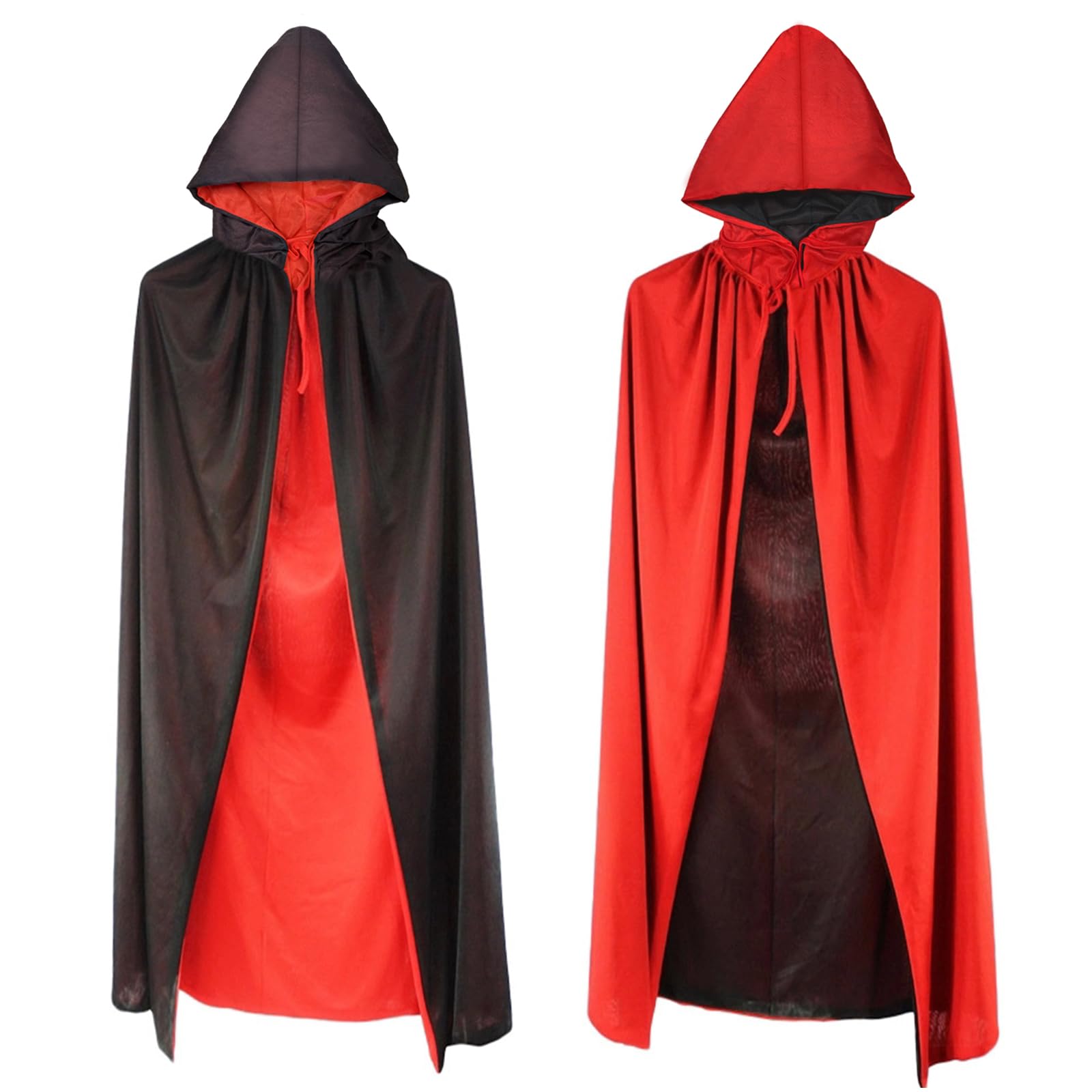Jsdoin Halloween Hooded Cloak, Vampire Cape for Adults/Kids, Two-Sided Red Black