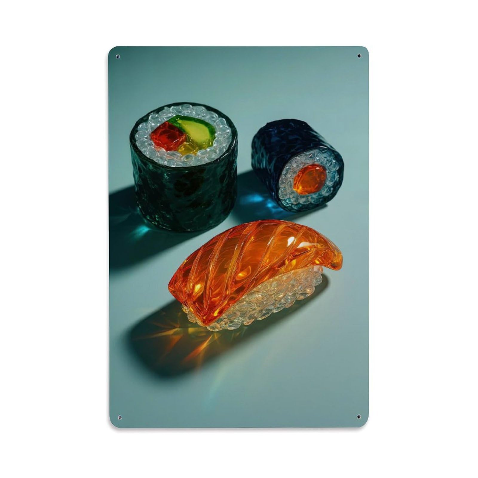 Japanese Food Poster Crystal Sushi Artwork Vintage Metal Tin Sign Plaque Wall Decor for Cafe, Club Bar, Office, Home Garden Metal Poster 8x12Inch