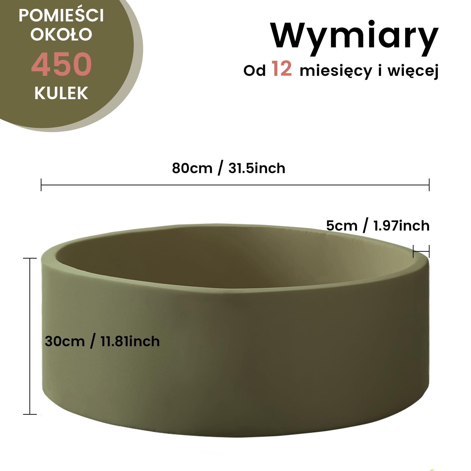 Zedachica Piscine à balles bébé 80x30 cm en Mousse, Ronde, sûre dès 1 an, pour intérieur et extérieur, Vert Sauge, sans balles