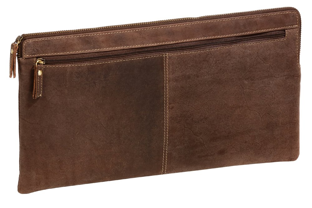LEAS Banktasche & Geldtasche extra groß im Vintage-Style Echt-Leder, braun Special-Edition 33x18x1cm (BxHxT)