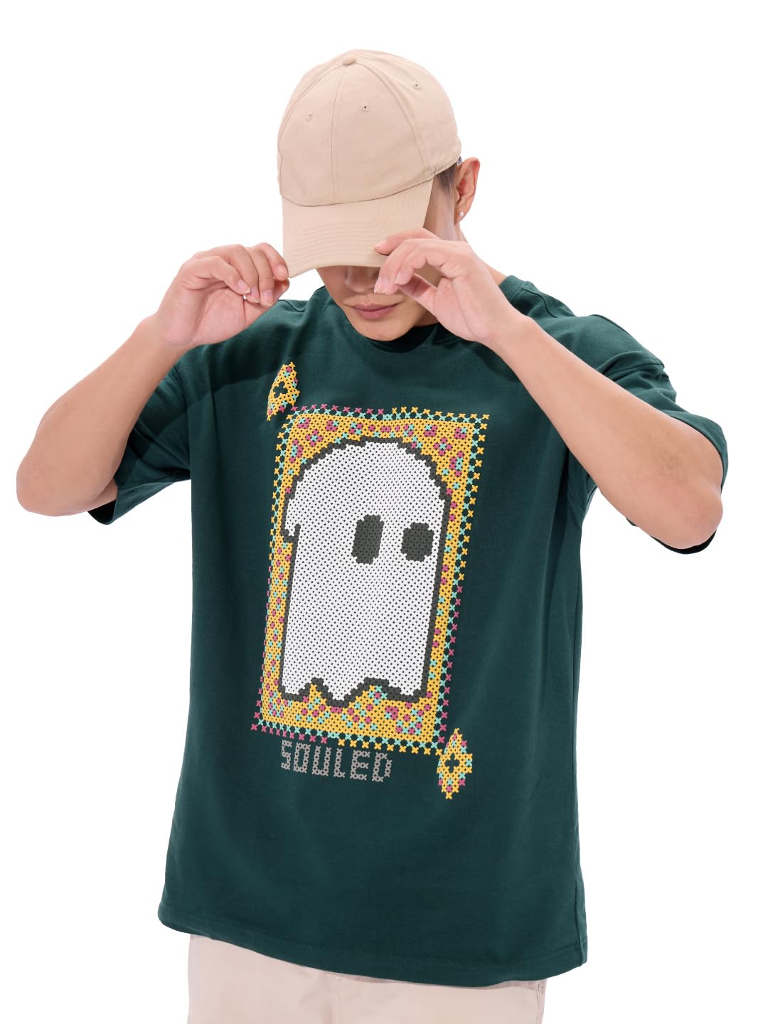 The Souled Store Soul Spirit T-Shirt Herren Jungen Kurzarm Rundhals Grün Print Baumwolle