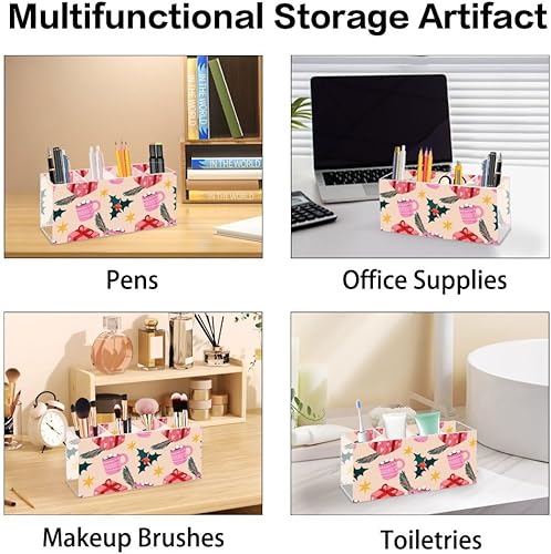 Miniatura 7 de Cute Christmas Mugs Acrylic Dorm Makeup Brush Holder With 4 Compartments Pen Desk Organizer Makeup Brush Storage Bow Desk Accessories Caddy Pen
