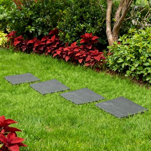 Image of Amazon Basics Concrete Effect Stepping Stones for Garden Pathway & Outdoor Walkway - Realistic Stone Look, Non-Slip Surface