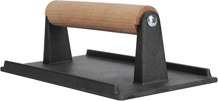 Cast Iron Grill Press, Heavy Duty Steak and Burger Press with Wooden Handle for Grills, Griddles and Flattops Cast Iron Grill Weight for Bacon, Paninis, Sandwiches and Vegetables