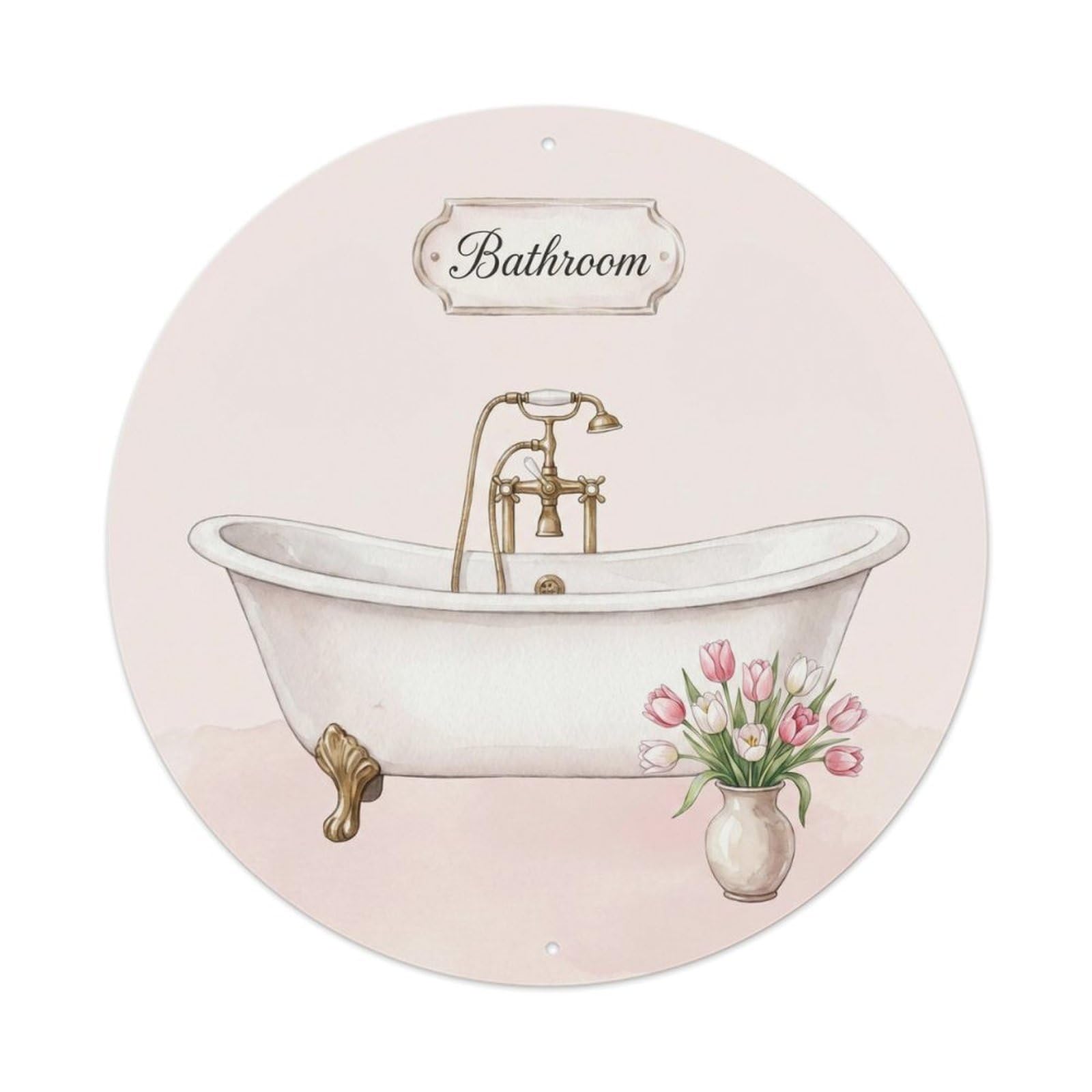 Yrnq Vintage Style Bathroom Tulip Romantic Round Bathroom Vintage Metal Tin Sign Plaque Wall Decor For Cafe, Club, Garden Round Metal Poster 8X8inch