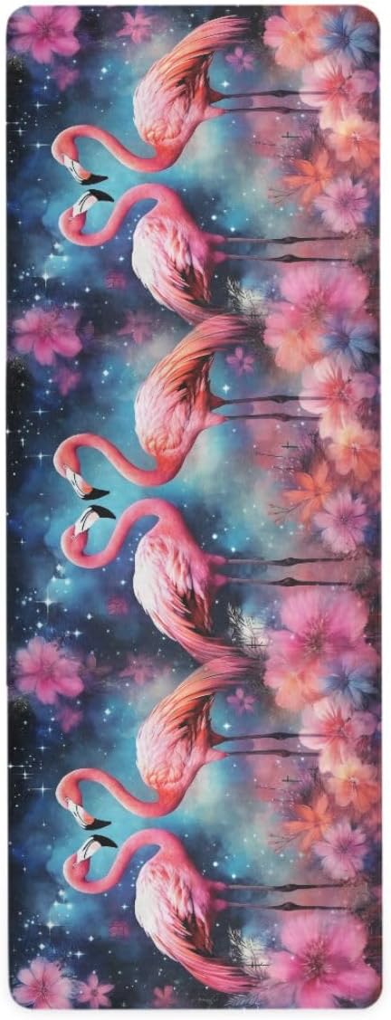 ALAZA Flamingos Nebula Flowers Yoga Mat Non Slip Fitness Exercise Mat, Workout Mat for Yoga, Pilates and Floor Exercises