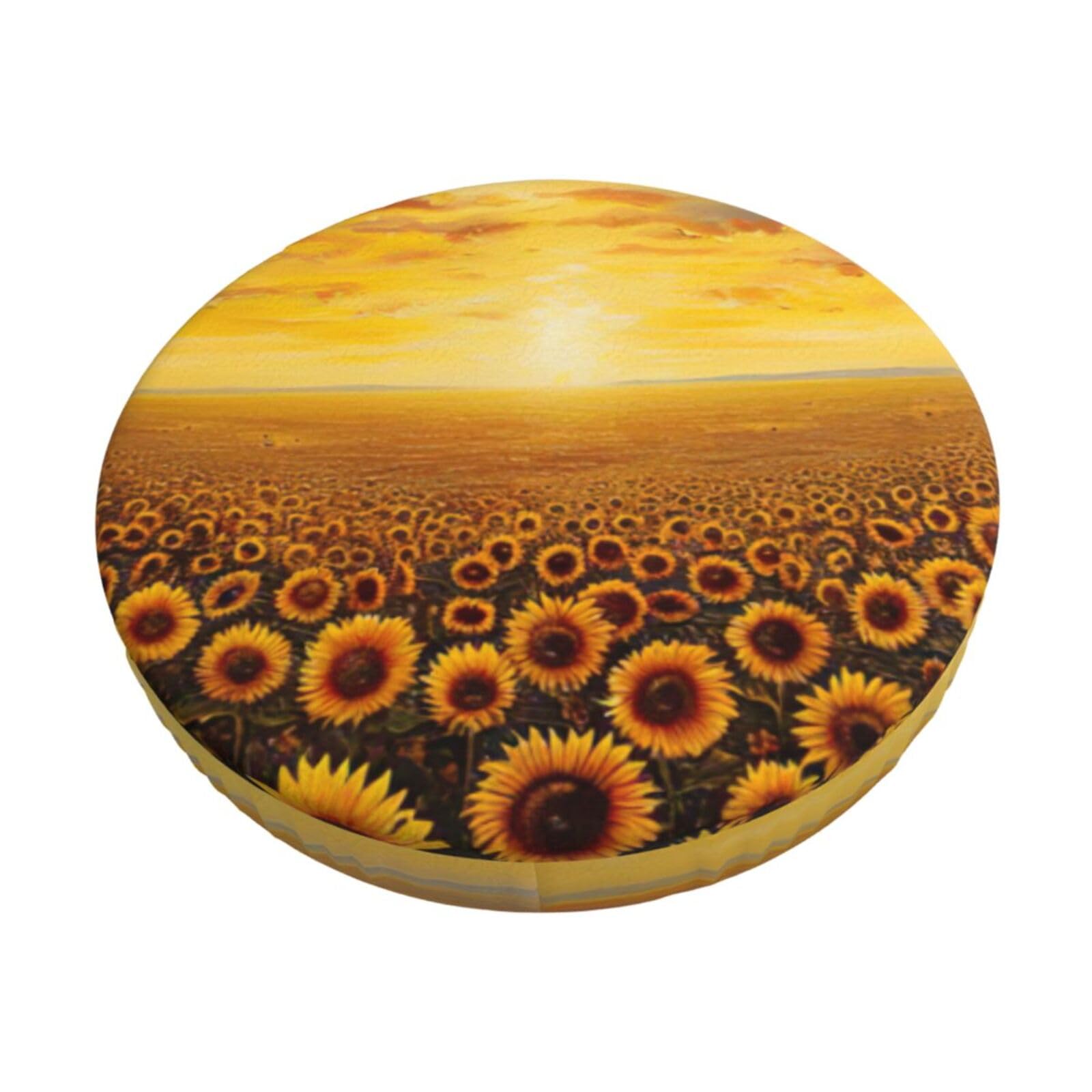 FBGHHTY Sunflower Field Sunset Sea of Flowers Print Round Bar Chair Cushion Cover Washable Circular Seat Protector Dining Room Kitchen