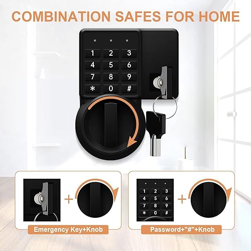 Miniatura 5 de Caja fuerte ignífuga pequeña de 1.1 pies cúbicos para uso doméstico, caja fuerte digital de seguridad para el hogar con llave y teclado numérico,