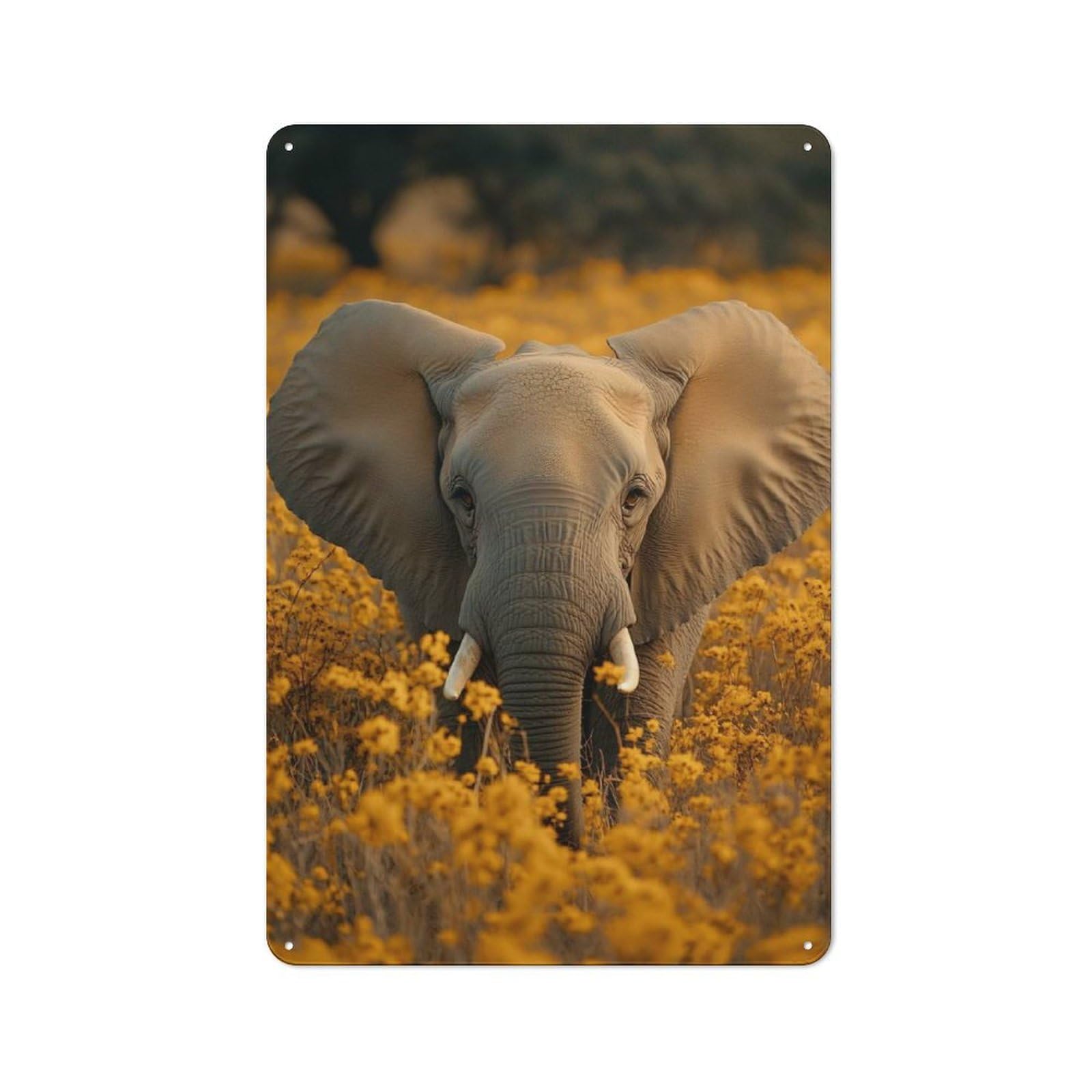 Tin Wall Plaque 30x20cm with Elephant in A Field of Flowers for Bar Or Restaurant, Housewarming Present for People Styling Bar And Restaurant