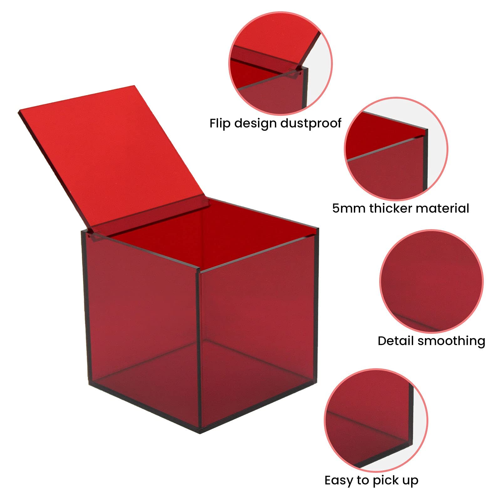 NC Caja de almacenamiento de acrílico transparente, organizador de acrílico transparente, caja de almacenamiento de cosméticos, 55 pulgadas, uso en casa y oficina (rojo, 55 pulgadas)