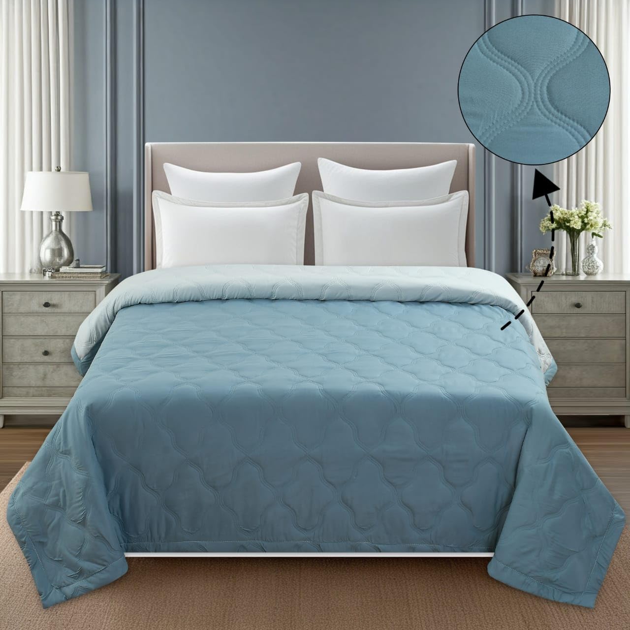 Super Soft Cotton Feel Premium Reversible Double Bed Comforter for Winter/Quilt/Blanket (90x100Inch) (Light Blue)-image-37
